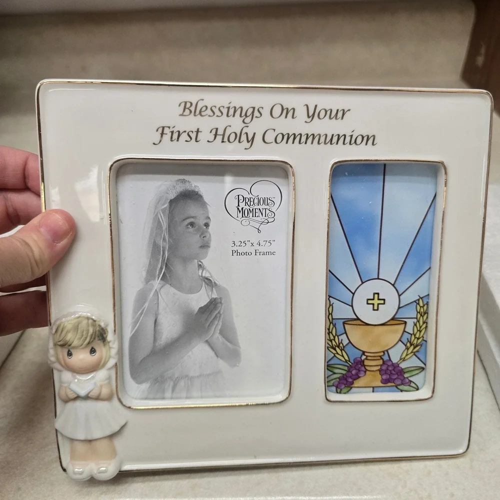 Precious Moments First Holy Communion‎ Girl Photo Frame Ceramic 844030 Gold Trim